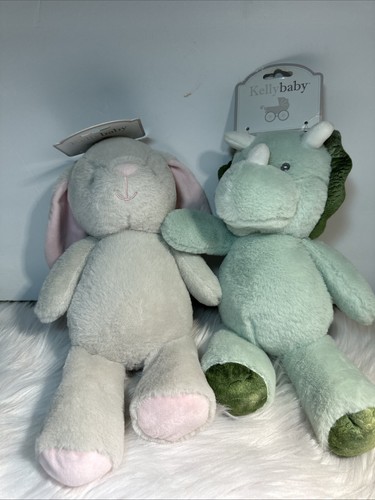 Peluche bambino Kelly dinosauro verde pallido e coniglietto rosa PinkPiCrinkle ALovey giocattolo nuovo - Foto 8 di 8