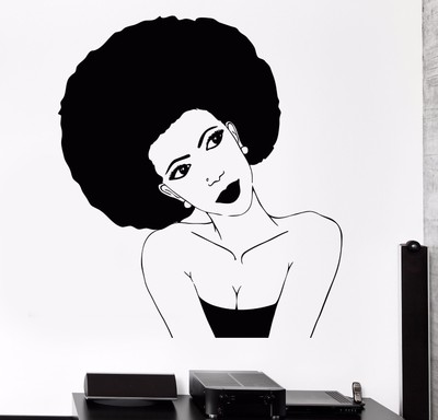 Vinyl Wall Decal Afro Hairstyle Black African Woman Hair Salon