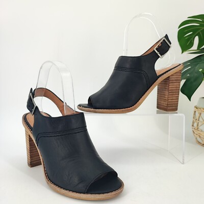 Madewell Women's The Marie Slingback Heel Black Leather Sandals Size 