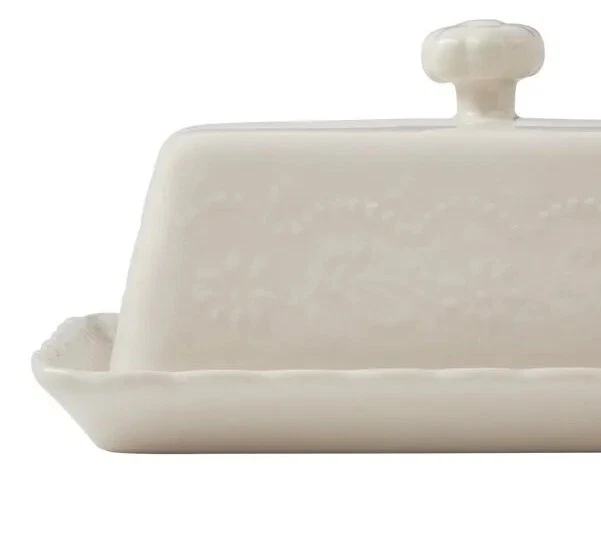 Pioneer Woman ~ "Toni" ~ Stoneware ~ Embossed ~ Linen ~ Covered Butter Dish