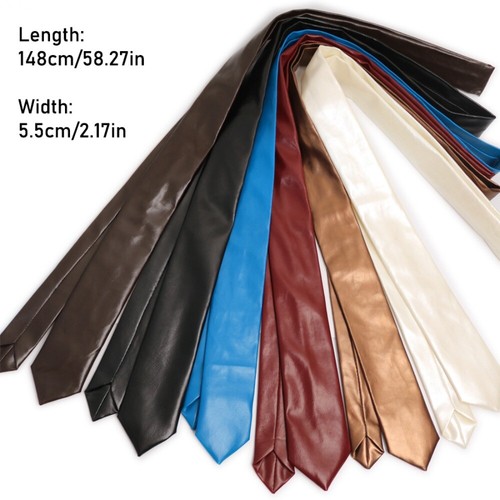 Narrow PU Leather Tie Solid Color Retro Cravat Classic Men Necktie Business - Picture 2 of 18