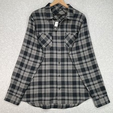Travis Mathew Flannel Shirt XL Black Gray Plaid Golf Long Sleeve Button Up