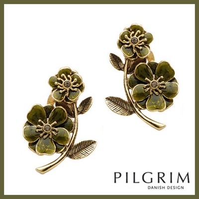 swarovski enamel danish pilgrim olive earrings crystal flower clip