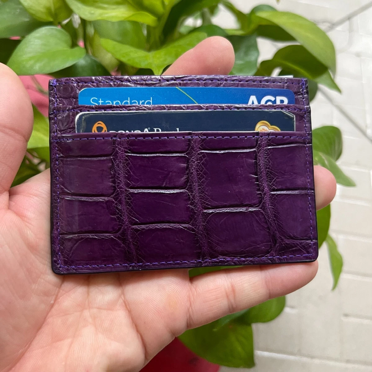 PURPLE GENUINE HANDMADE CROCODILE LEATHER CREDIT CARD HOLDER CARD CASE  BUSINESSE