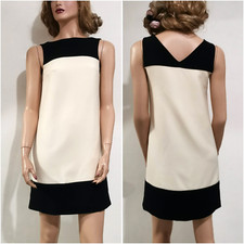 🆓US🛃 vintage Dolce&Gabbana ecru and black colorblock wool shift Dress IT 38