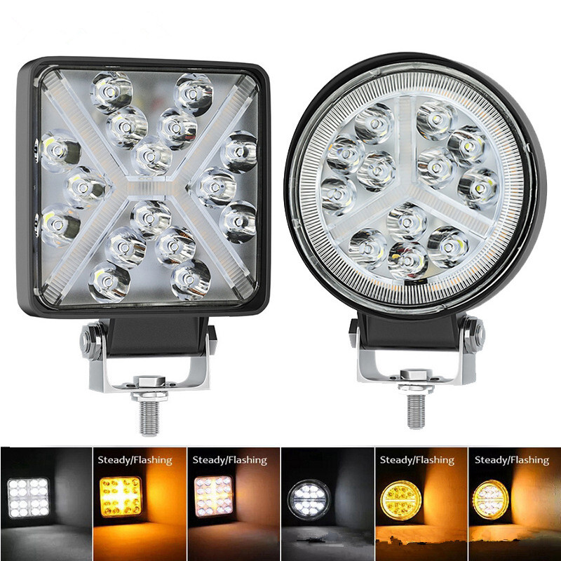 2Pcs LED Pod Lights Bar 48W Spot Beam Fog Off Road Lights with Amber Light Cubes