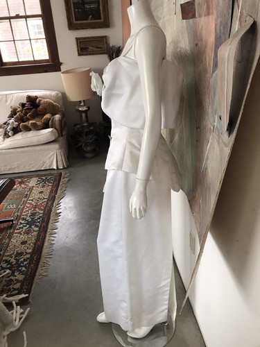 Vintage After Five By Julie Duroche White Satin Bow Front Floral Gown Dress 10 - Picture 12 of 12