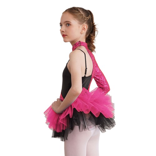Kids Girls Dancewear Ice Skating Ballerina Stage Show Leotard Shiny Sequin - Picture 31 of 81