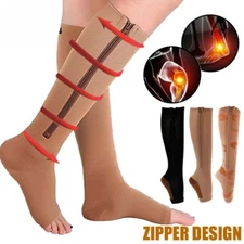 Calcetines de compresión 20-30 mmHg Mujeres Hombres Open Toe Medias Rodilla Alta