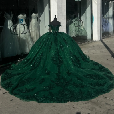 Sparkly Dark Green Princess Quinceanera Dresses Off Shoulder Ball Gowns  Evening | eBay