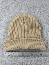 Daiso Beanie Toque Adult One Size Beige Knit Ribbed Acrylic Polyester Blend Ski