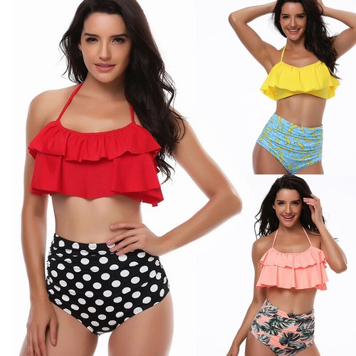 Baño bikini con volados cintura alta mujeres Ropa para Playa Bañadores  Trajes de baño | eBay