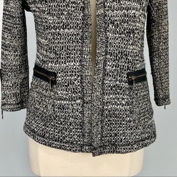 Cárdigan Suéter Drew Mujer Frente Abierto Moto Detalle Cremallera Negro Blanco Talla Mediana Foto 3 de 4