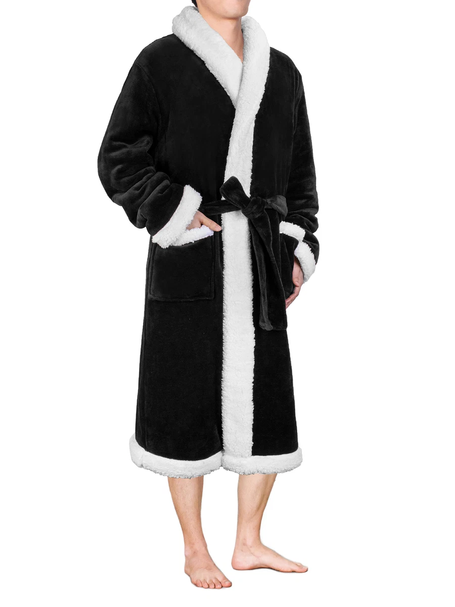 Flannel Robe Male With Hooded Thick Warm Gown Men,s Bathrobe Winter Extra  Long Pajamas on OnBuy