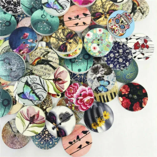 Sewing Scrapbooking Wooden 20mm 2 Craft for Mixed DIY Holes 100pcs Buttons - Image 2 of 4