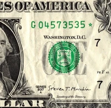 2017 G Star note Fancy Serial Number Regular Run