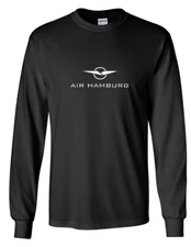  Air Hamburg Retro White Logo German Airline Black Long Sleeve Cotton T-shirt