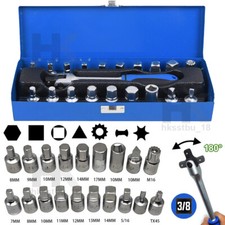 20x Oil Drain Sump Plug Key Set Universal Hex Square Triangle 3/8 Ratchet Wrench