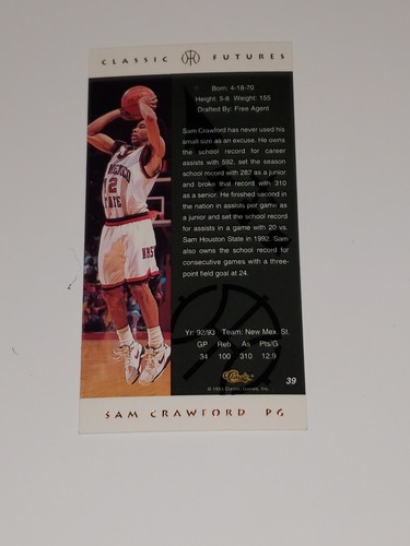 1993 Classic Futures Sam Crawford #39 Pallacanestro π Carta collezionabile sportiva - Foto 6 di 10