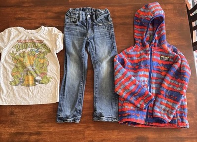 LOT Of 3 Boys 4T LL Bean Fleece Gap Jeans Ninja Turtle T Shirt