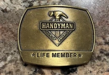 Vintage Handyman Club Of America Life Member Solid Brass Belt Buckle. Pre-Owned.