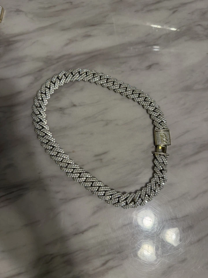 Diamond Prong Cuban Necklace in Yellow Gold And Bracelet. 19mm 18K Shop Gld - Image 4 of 4