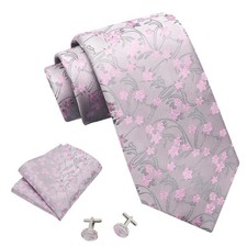 Floral Ties for Men Handkerchief Cufflinks Set Groomsmen Tie Polyester Neckti...