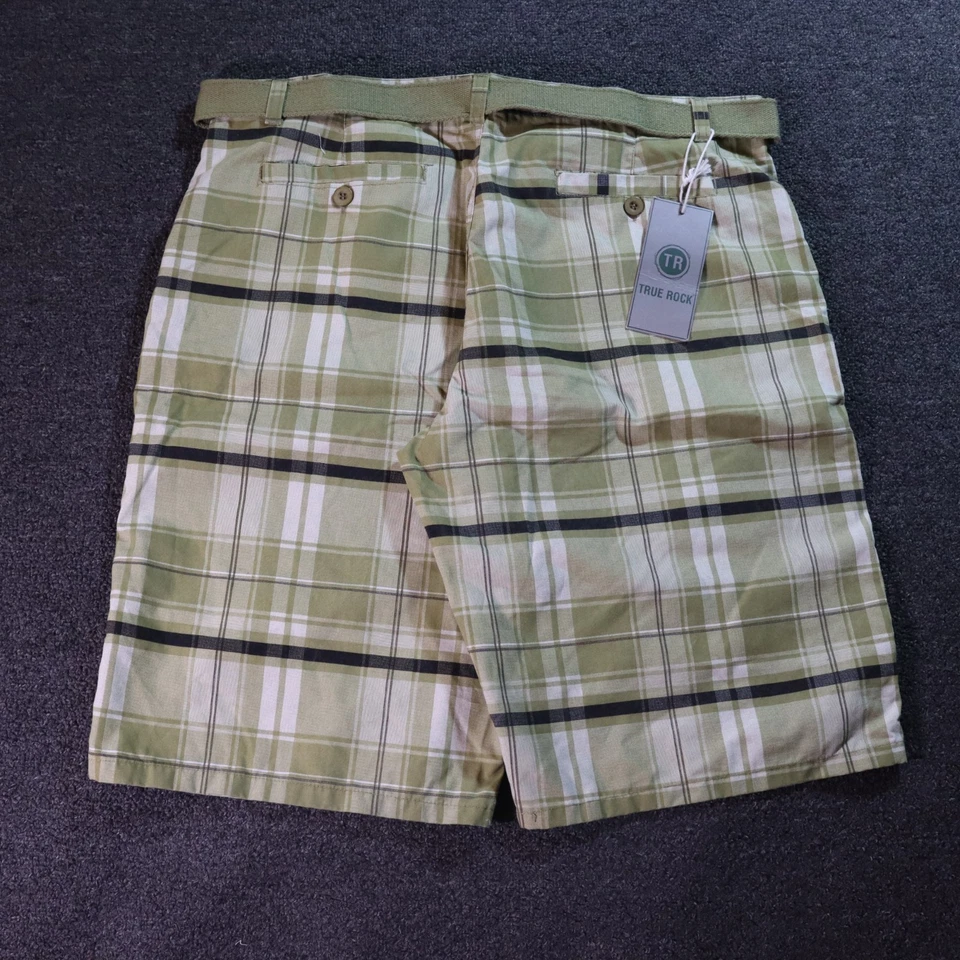 NOVO COM ETIQUETAS 2000s VERDADEIRO ROCK FOLGADO CINTO XADREZ VERDE SKATISTA SHORTS W40 - Imagem 2 de 4