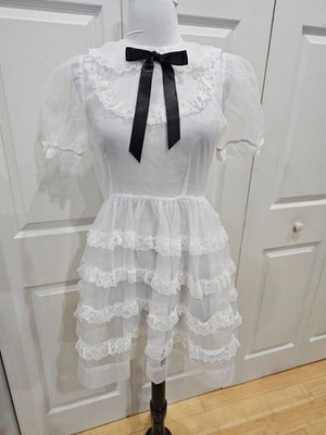 Dolls Kill Widow Goth Sheer White Lace Lolita Elegant Frills Babydoll Dress  XS S | eBay