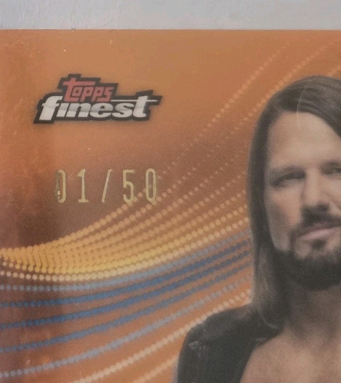 AJ Styles 2020 WWE Topps Finest Orange Refractor Autograph /50 Bookend. 1/50 view 2