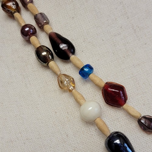 Holz & Glas Perlen Halskette 49" lang bunt beige Mixed Media Boho vielseitig - Bild 5 von 8