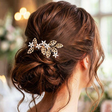 Gold Bridal Hair Comb Crystal Flower Pieces Rhinestone Wedding Accessories
