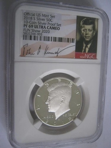 2018  S SILVER Kennedy Half NGC PF69 Ultra Cameo w JFK Photo & Sig FUN Show 2020