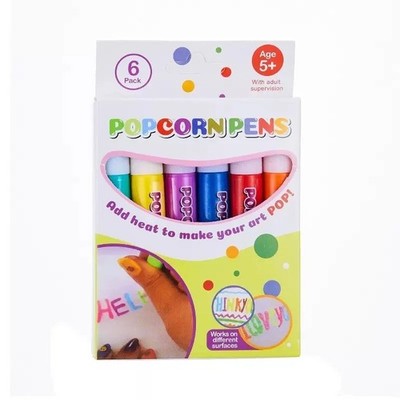 Popcorn Pens 6 Pack 3D Puff Paint Pens Kids Non-Toxic DIY Craft Art Marker Set