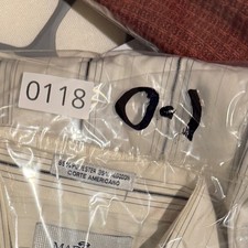 Mariscal Mens Striped Button Down Shirt Cream Black Silver Metallic 17.5 33 L XL