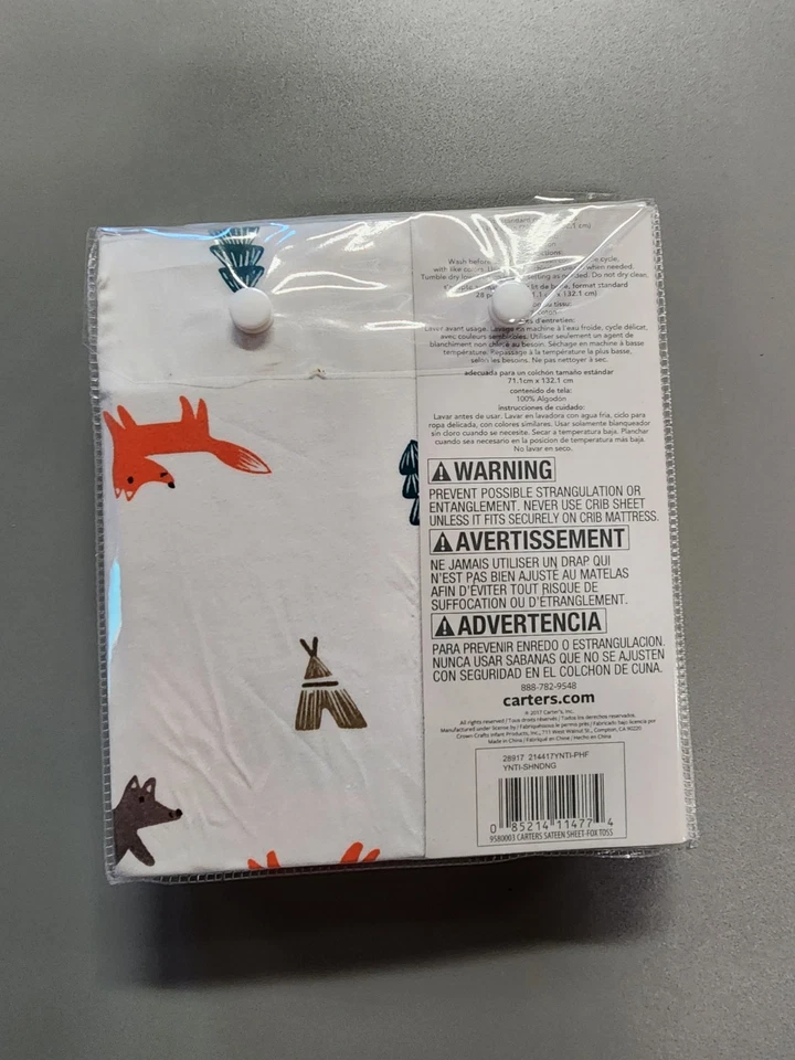 Sábana bajera ajustada Carter's Fox Woodland con estampado animal blanca naranja gris NUEVA Foto 2 de 2