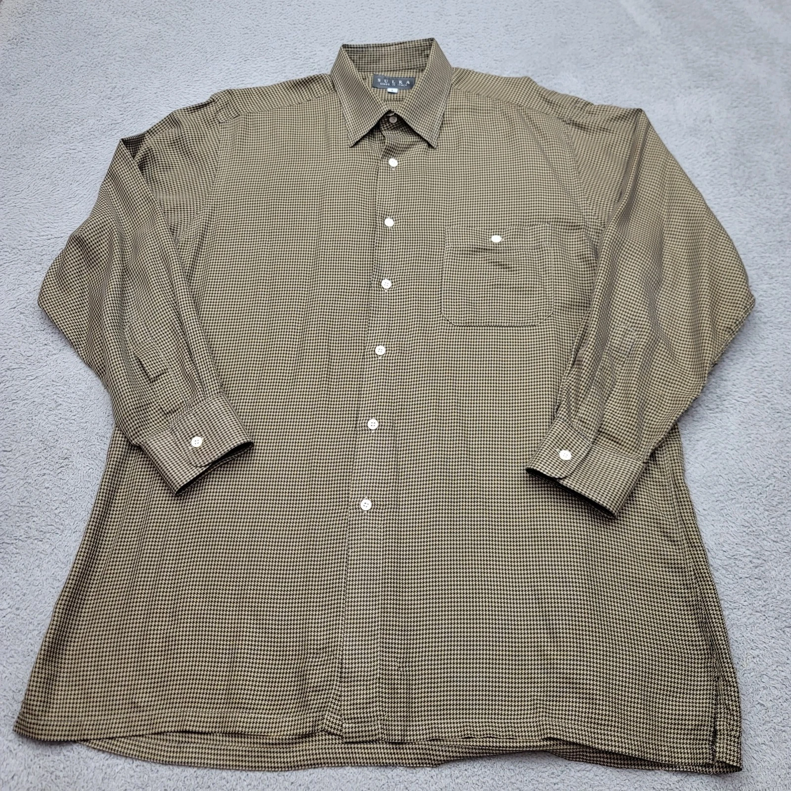 Sulka Shirt Mens L Brown Beige Houndstooth Button Down 100% Cotton Made In Italy
Opens in a new wind