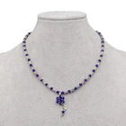 Vintage Blue Crystal Bead Necklace Silver tone Estate Costume Jewelry 16"