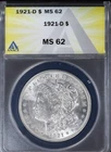 1921-D MORGAN SILVER DOLLAR ANACS MS62
