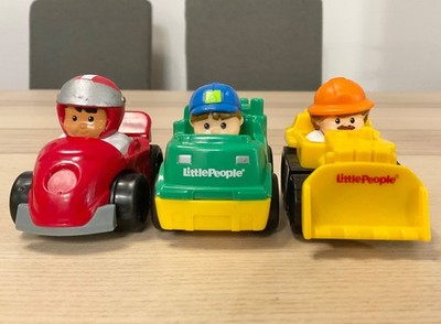 Fisher Price Little People Wheelies Lot Of 3 Race Car Bulldozer Garbage Truck