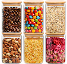 Set of 6 Glass Food Storage Canisters 37 oz Clear Jars with Airtight Lids