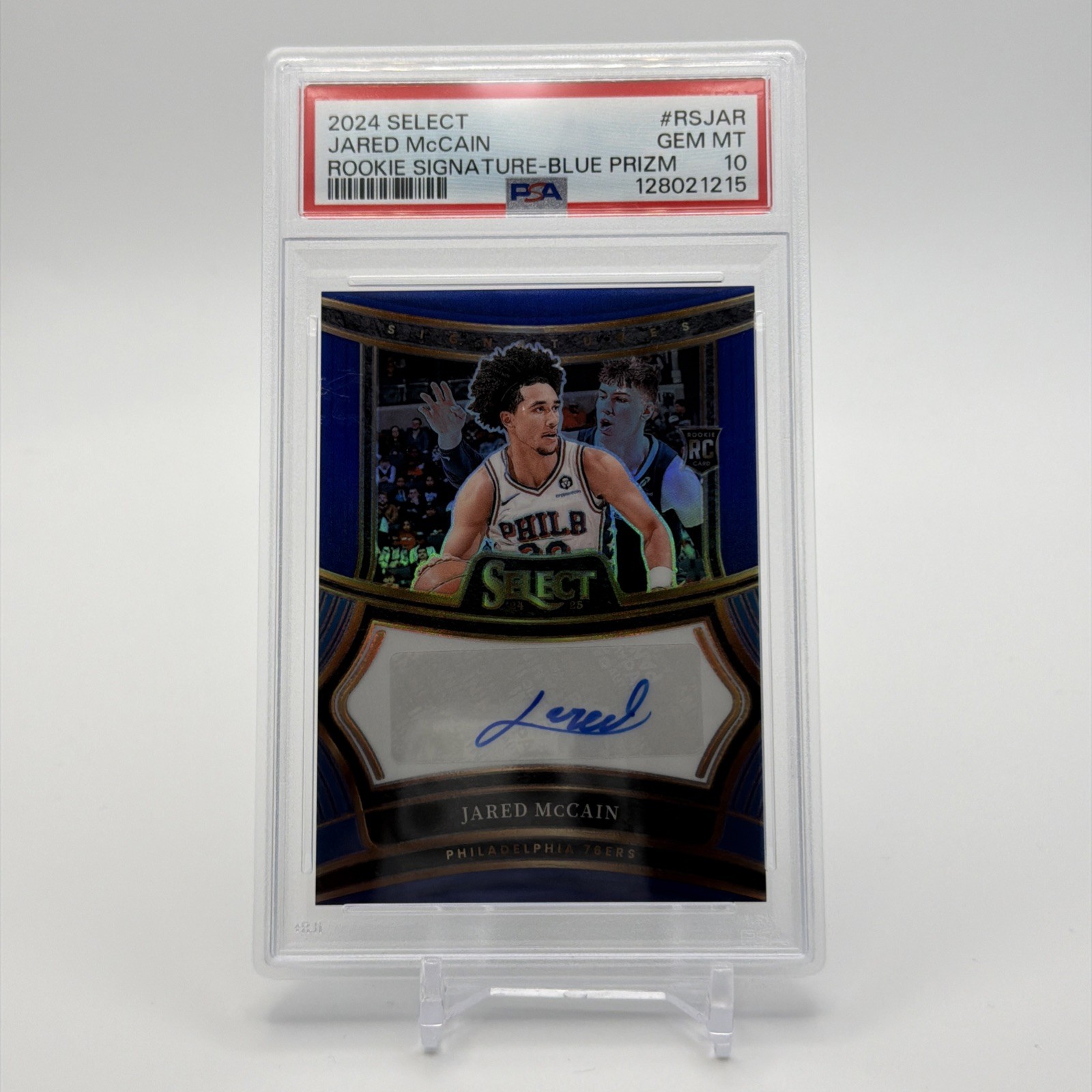 JARED MCCAIN 2024-25 SELECT ROOKIE BLUE PRIZM GEM MINT RC AUTO /49 PSA 10 SR2146