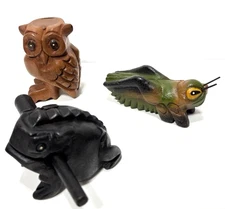 Wooden Guiro Rasp Instruments - Frog, Cricket and Owl Set 3, Musical Percussion
