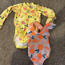 Lot Of 2- Baby Girl 18 mos Bathing Suit Swim Pool Summer One Piece Suits 76
