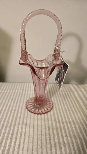 Fenton Glass Empress Rose 9.5” Glass Basket with Twisted Handle