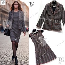CHANEL 11C Black Border Multi Color Tweed Jacket Dress Setup KarlLagerfeld 42 44
