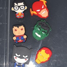 Superhero Shoe Charms Set, superman,flash,hulk,batman, ironman: set of 6