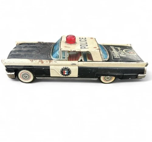 Sixties Vintage Bandai 11 & 1/4" Long Tin Cadillac Police Car Friction Powered