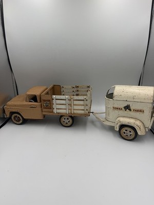 Vintage 1960 Tonka Farms Stake Truck With Horse Trailer, Pressed Steel