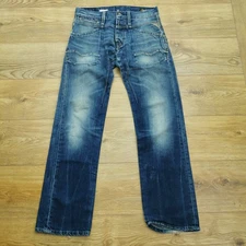 Replay Skar Jeans Mens W30 L32 Blue Regular Fit Straight Leg Denim Button
